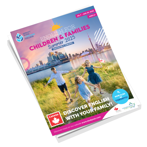 a magazine with a picture of a family and a city